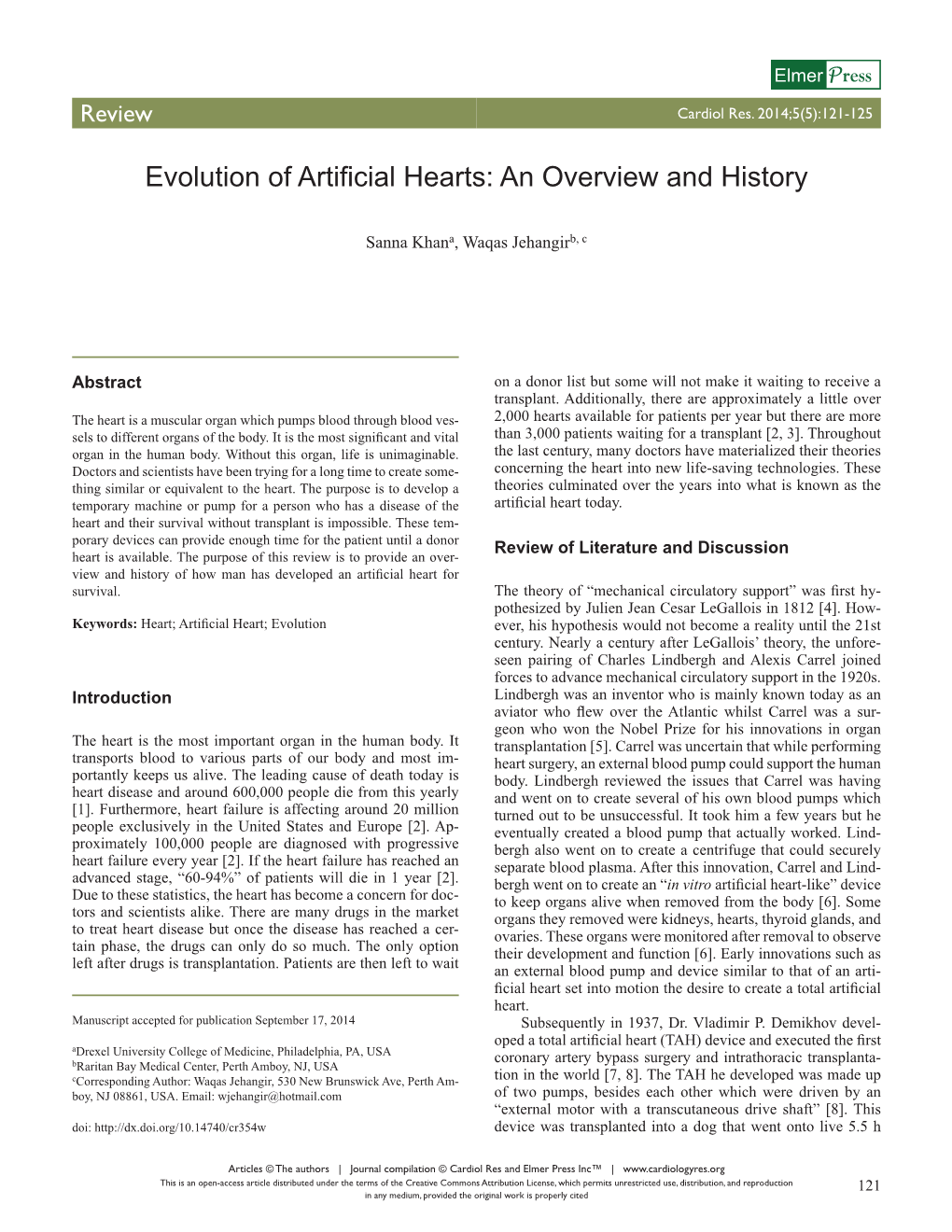 Evolution of Artificial Hearts: an Overview and History
