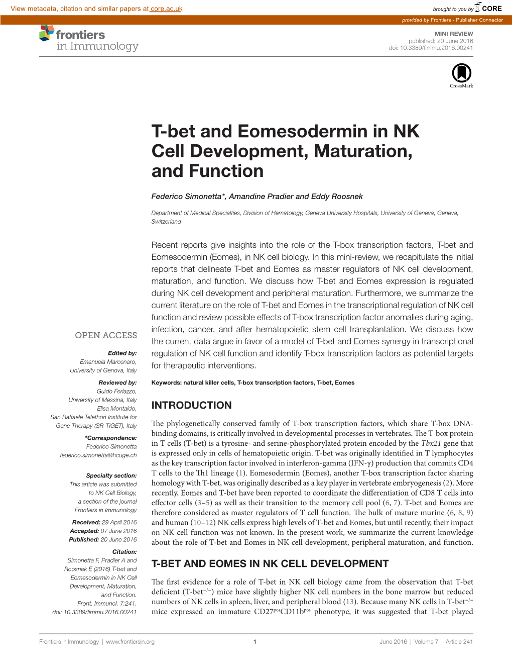 T-Bet and Eomesodermin in Nk Cell Development, Maturation, and Function