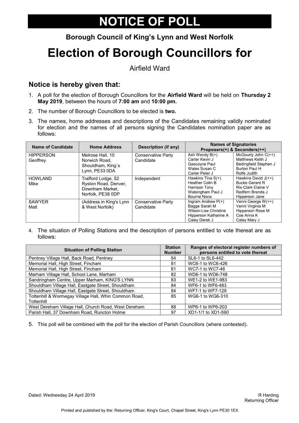 NOTICE of POLL Election of Borough Councillors