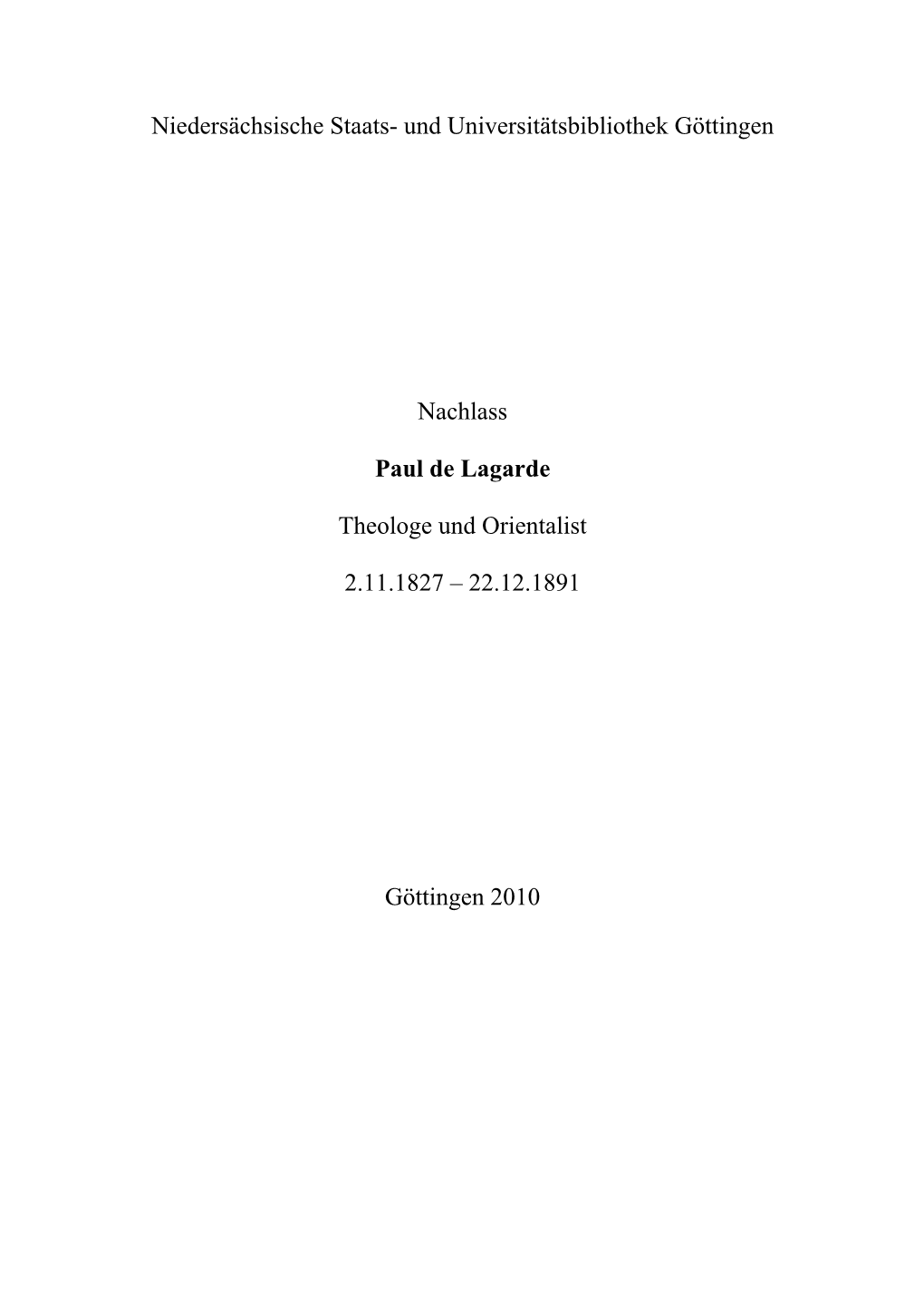 Lagarde, Paul De [Gedanken Über Fortschritt in Der Geschichte] Halle, 1851-1852