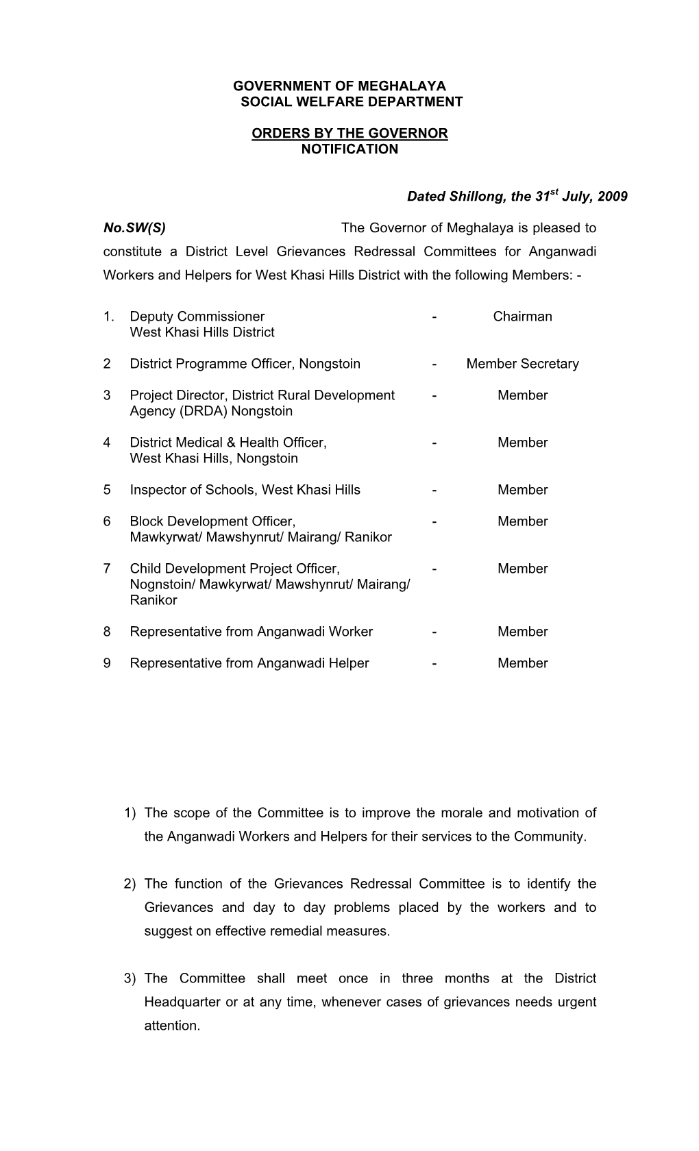 Government of Meghalaya Social Welfare Department