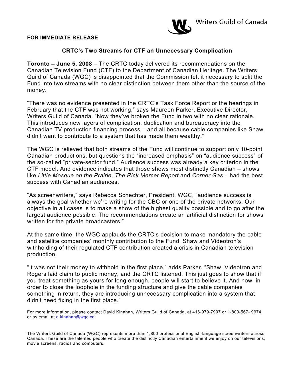 CRTC's Two Streams for CTF an Unnecessary Complication Toronto