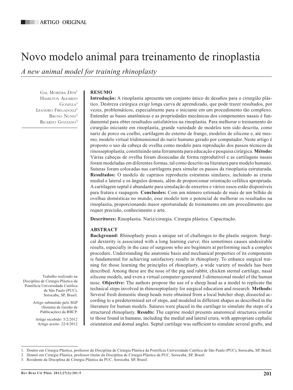 A New Animal Model for Training Rhinoplasty