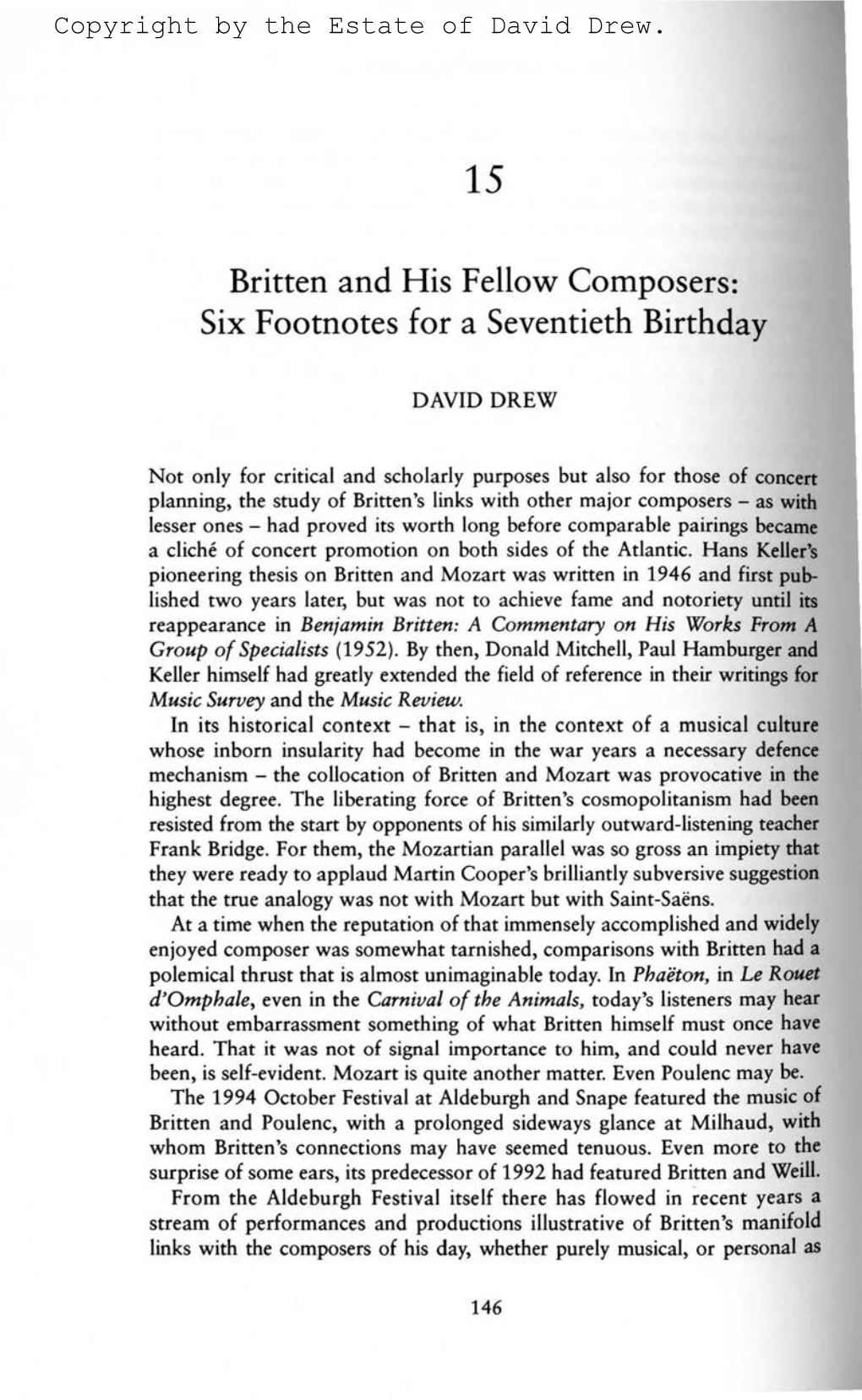 Britten and His Fellow Composers: Six Footnotes for a Seventieth Birthday