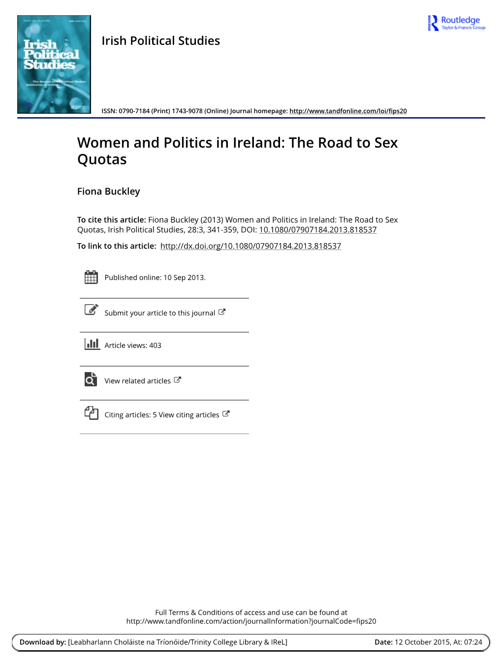 Women and Politics in Ireland: the Road to Sex Quotas