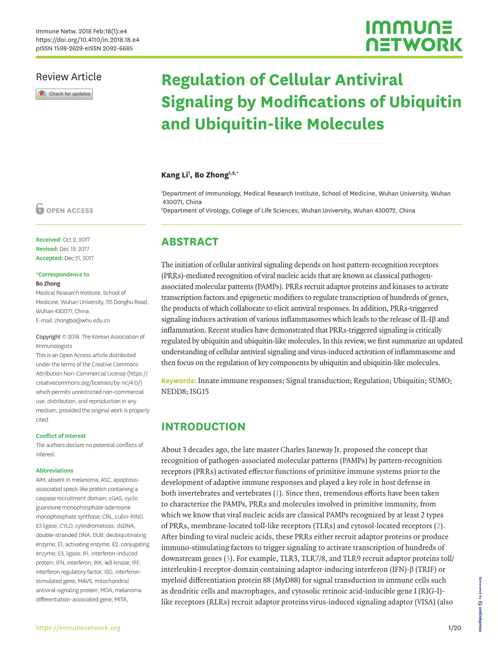 Regulation of Cellular Antiviral Signaling by Modifications of Ubiquitin and Ubiquitin-Like Molecules
