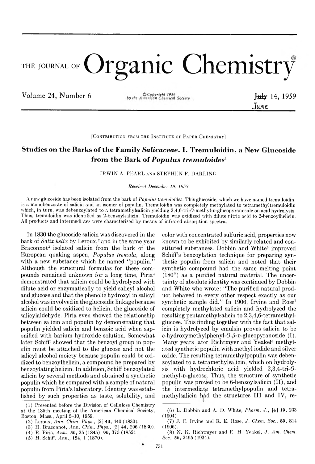 The Journal of Organic Chemistry 1959 Volume 24 No.6