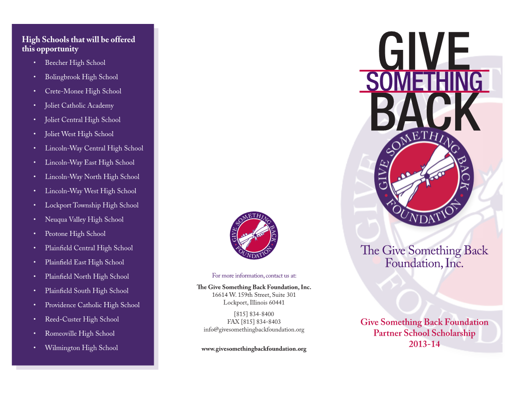 Give Something Back Foundation Partner School Scholarship 2013-14
