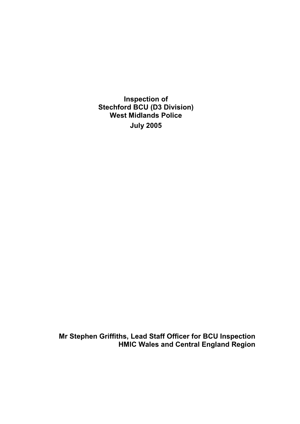 Inspection of Stechford BCU (D3 Division) West Midlands Police July 2005