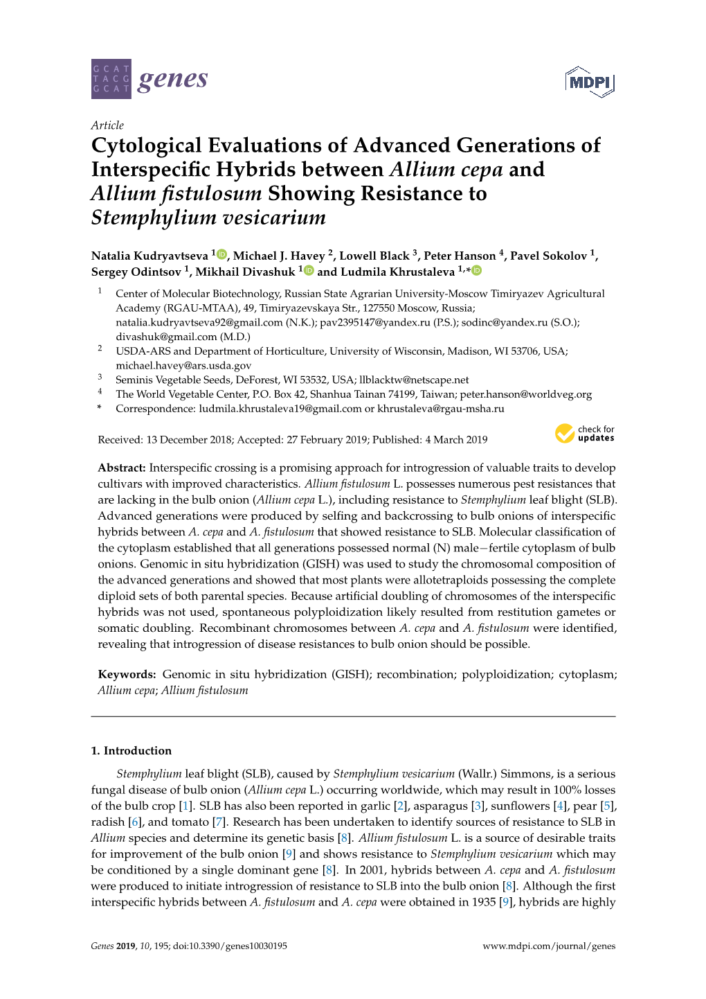 Cytological Evaluations of Advanced Generations of Interspecific Hybrids