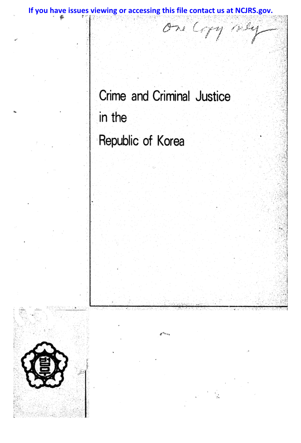 Crime and Criminal Justice in the : Republic of Korea