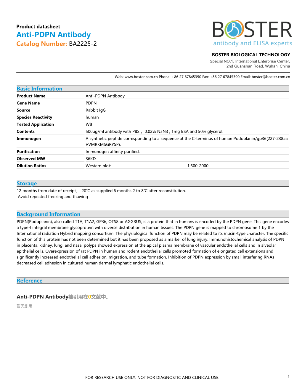 Datasheet BA2225-2 Anti-PDPN Antibody