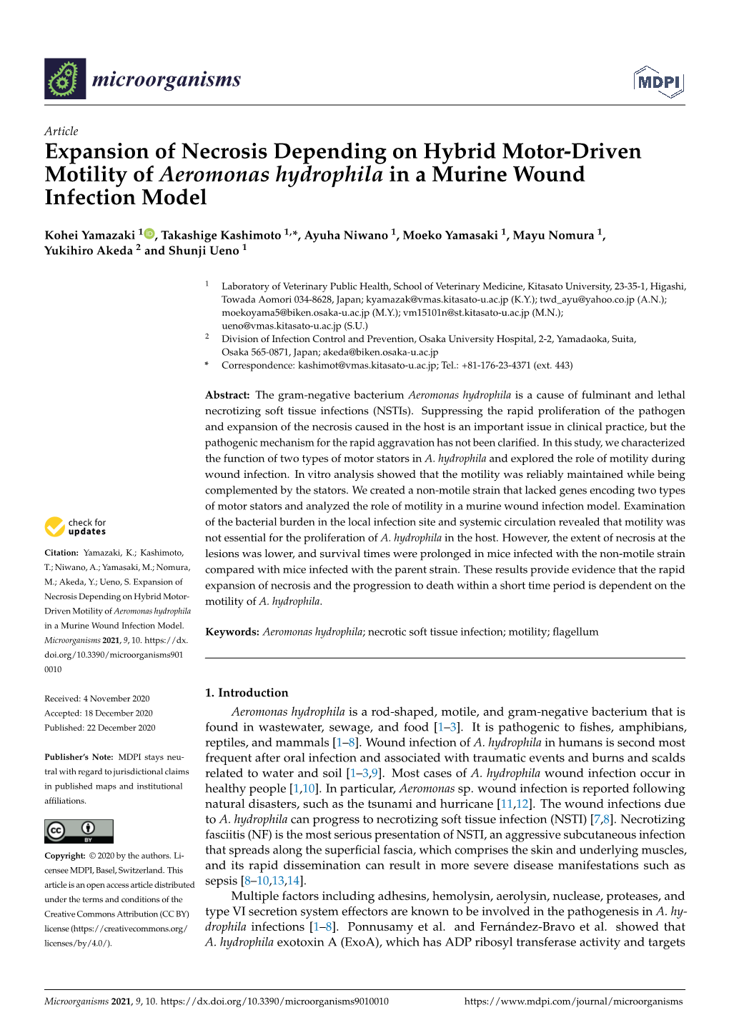 Expansion of Necrosis Depending on Hybrid Motor-Driven Motility of Aeromonas Hydrophila in a Murine Wound Infection Model