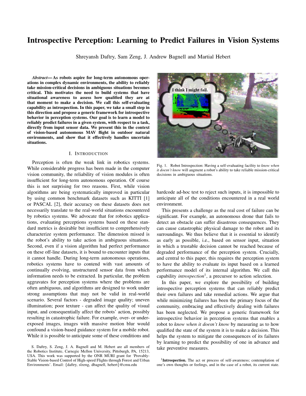 Introspective Perception: Learning to Predict Failures in Vision Systems