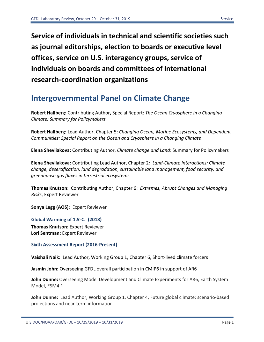 Intergovernmental Panel on Climate Change