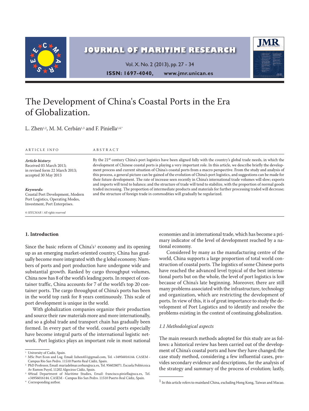 The Development of China's Coastal Ports in the Era of Globalization