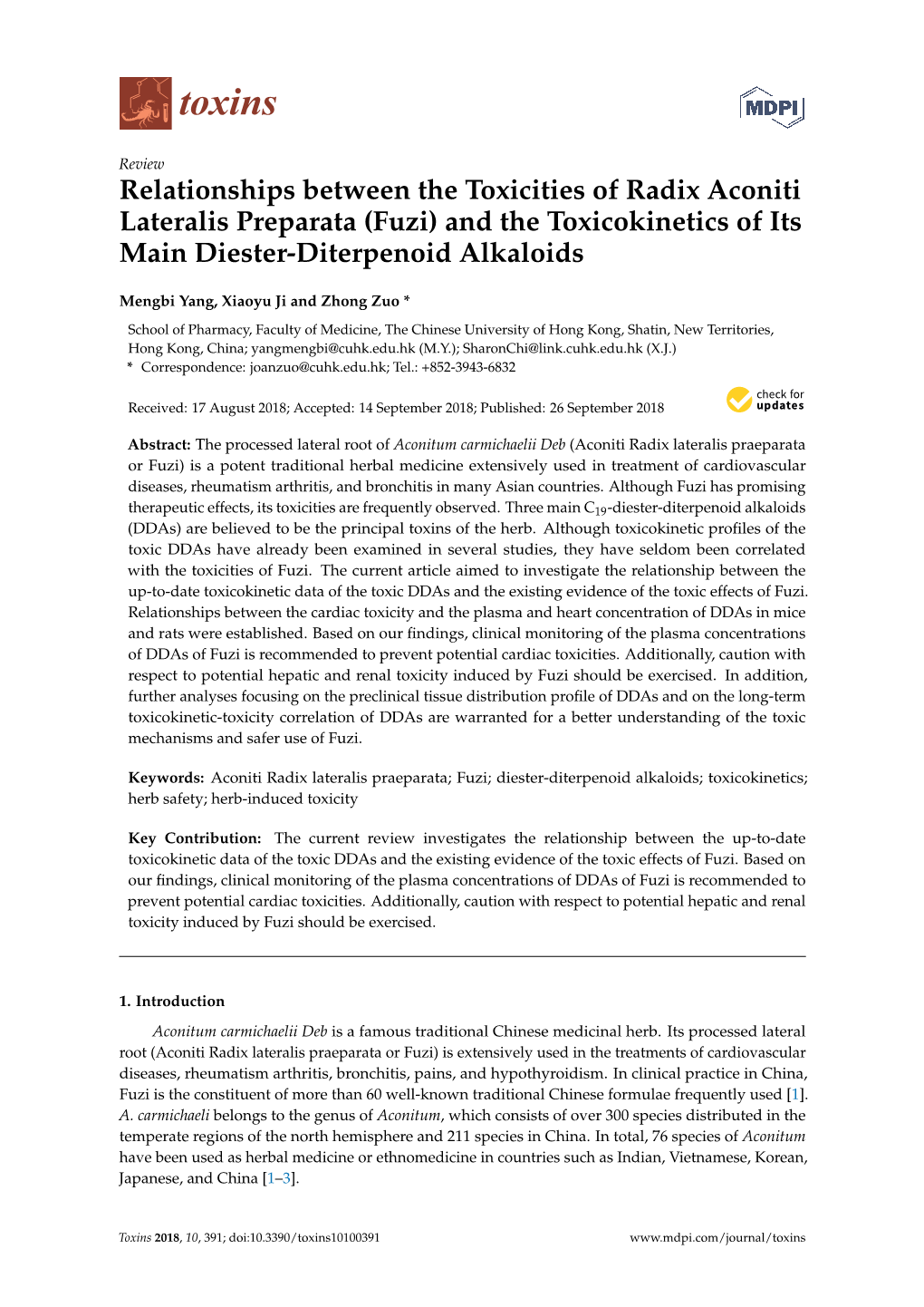 (Fuzi) and the Toxicokinetics of Its Main Diester-Diterpenoid Alkaloids