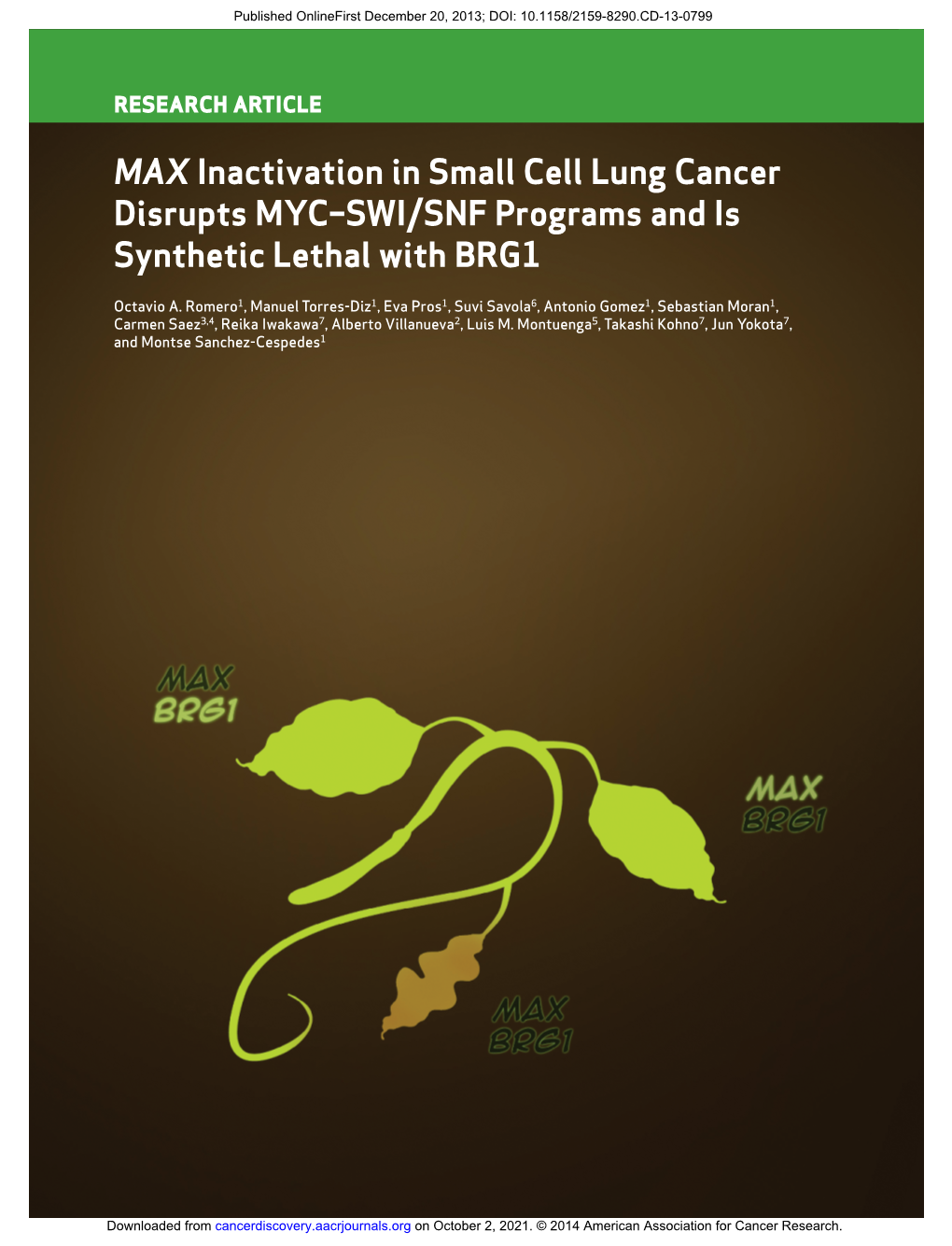 MAX Inactivation in Small Cell Lung Cancer Disrupts MYC–SWI/SNF Programs and Is Synthetic Lethal with BRG1