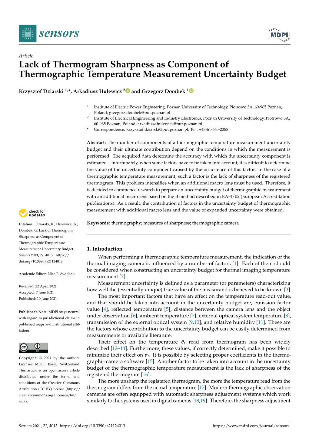 Lack of Thermogram Sharpness As Component of Thermographic Temperature Measurement Uncertainty Budget