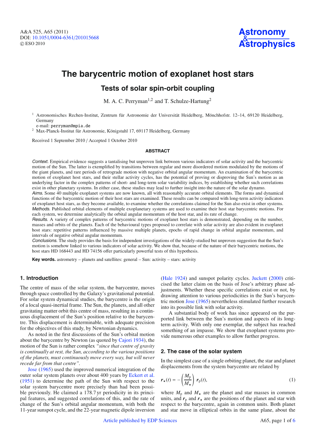 The Barycentric Motion of Exoplanet Host Stars Tests of Solar Spin-Orbit Coupling