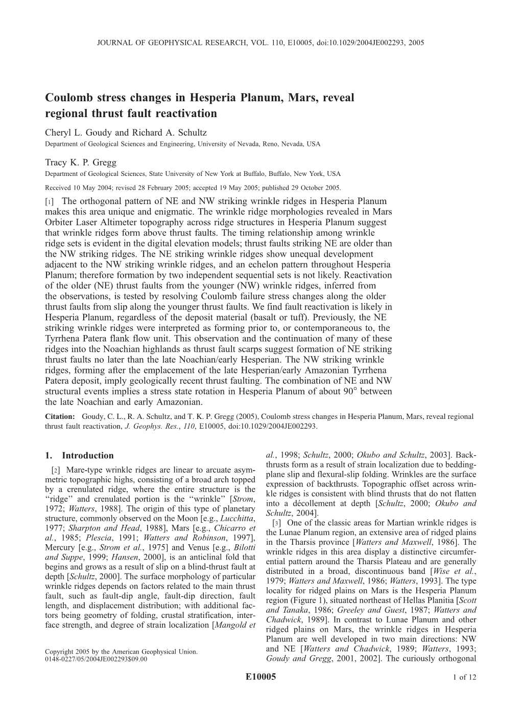 Coulomb Stress Changes in Hesperia Planum, Mars, Reveal Regional Thrust Fault Reactivation Cheryl L