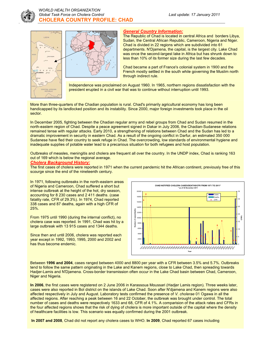 Cholera Country Profile: Chad