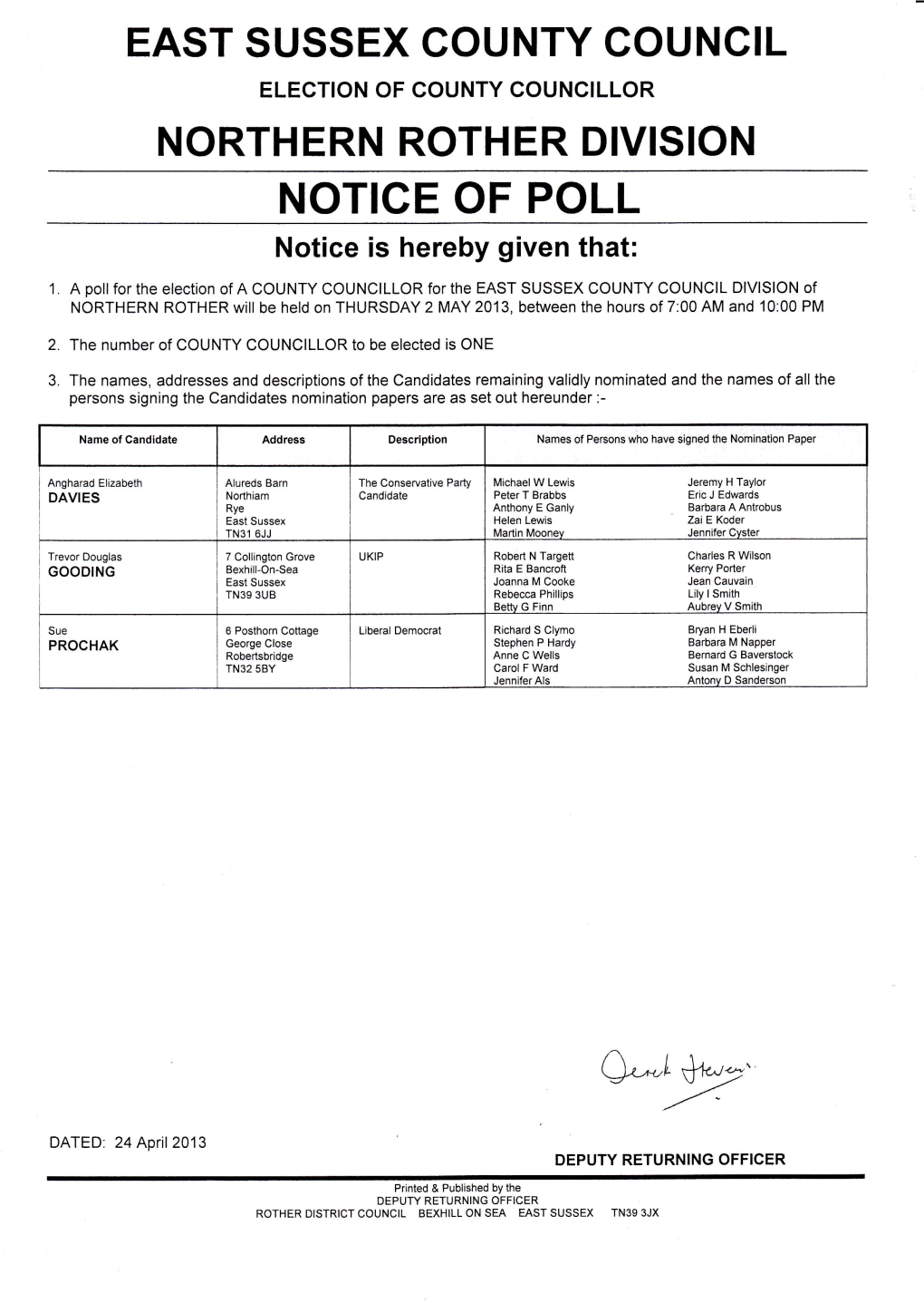 NOTIGE of POLL Notice Is Hereby Given That