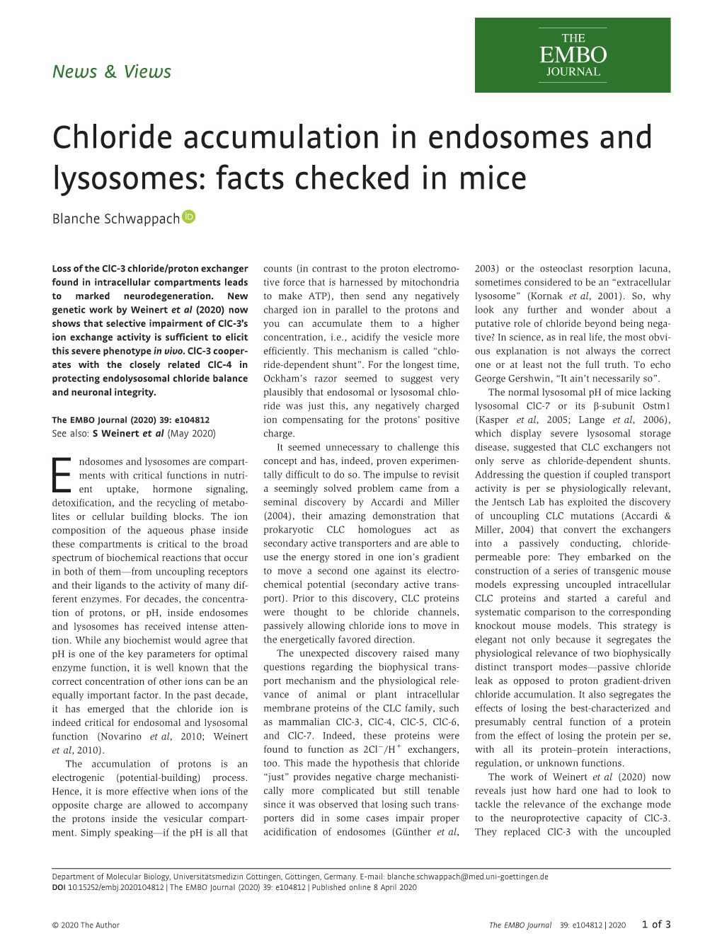 Chloride Accumulation in Endosomes and Lysosomes: Facts Checked in Mice