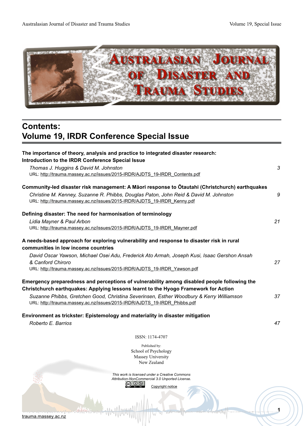 Volume 19, IRDR Conference Special Issue