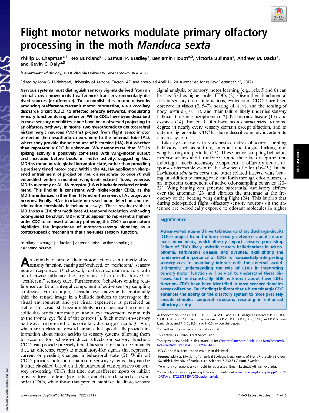 Flight Motor Networks Modulate Primary Olfactory Processing in the Moth Manduca Sexta