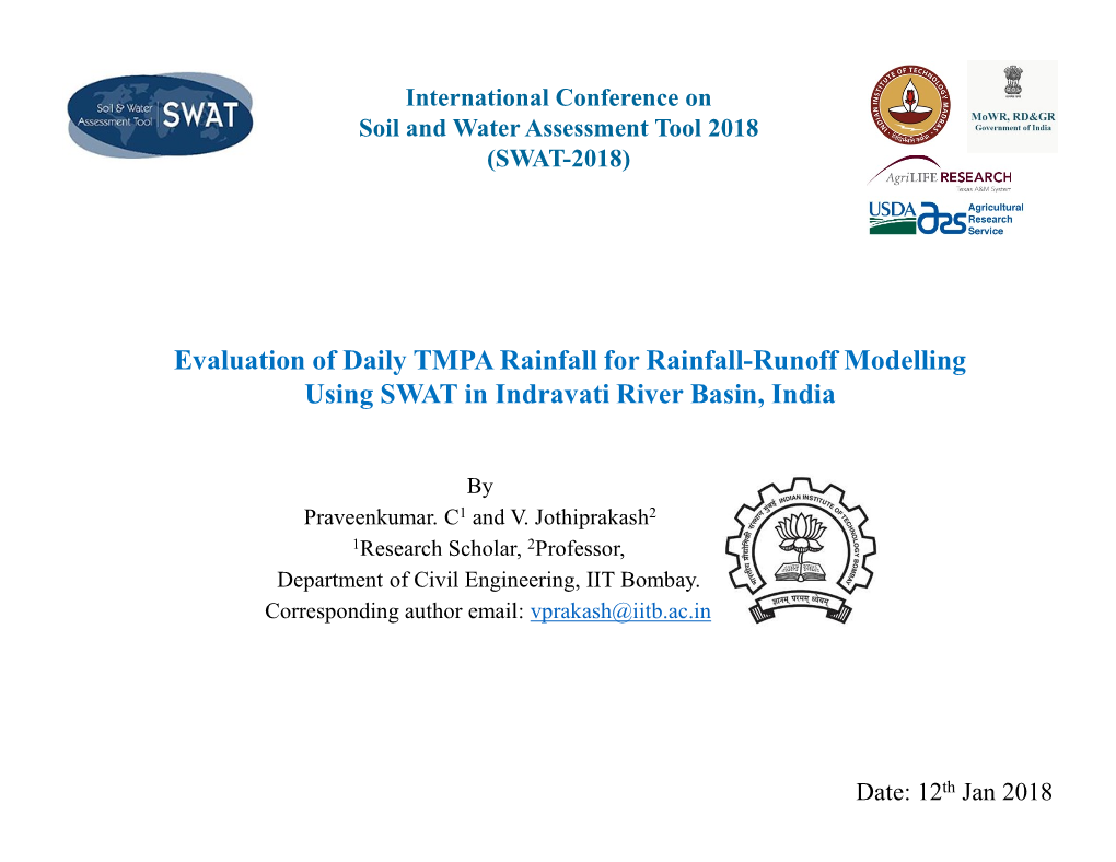 Evaluation of Daily TMPA Rainfall for Rainfall-Runoff Modelling Using SWAT in Indravati River Basin, India
