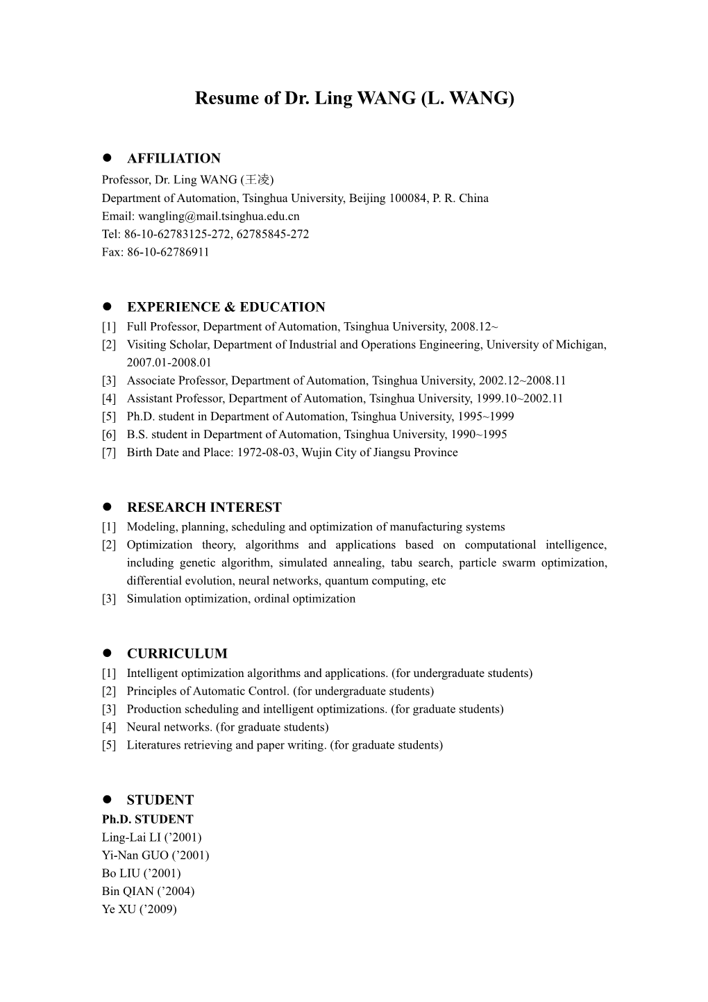 Resume of Ling Wang (L