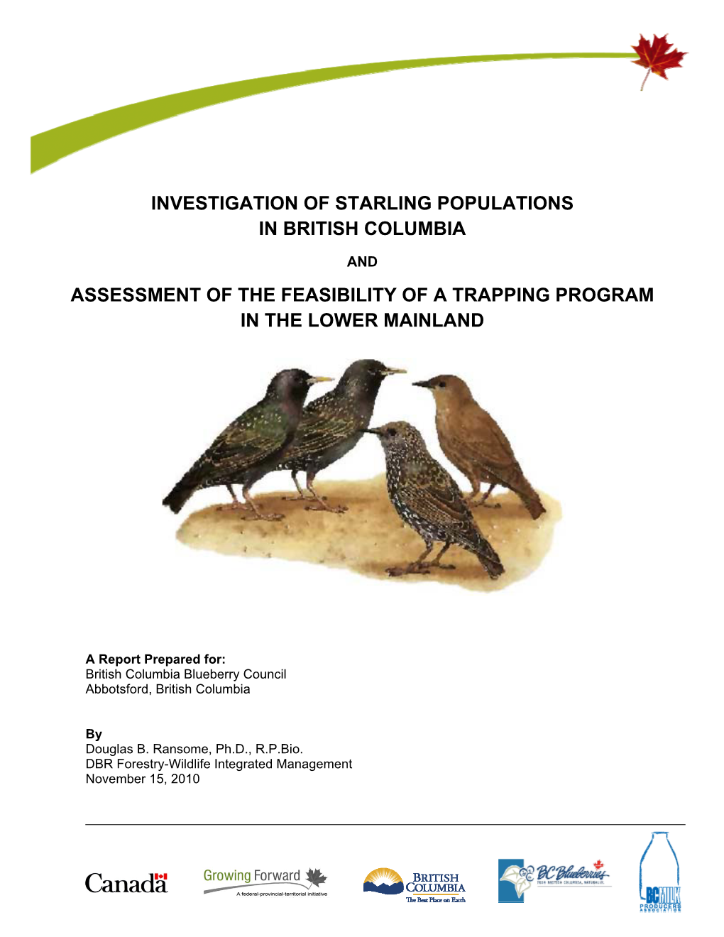 Investigation of Starling Populations in British Columbia and Assessment