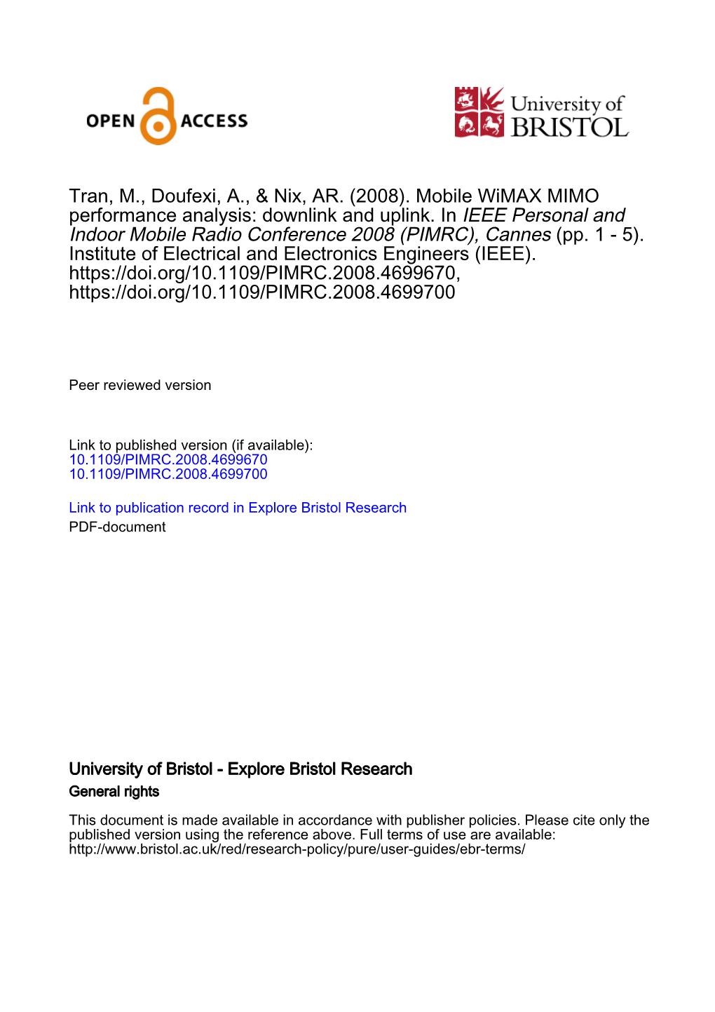 Mobile Wimax MIMO Performance Analysis: Downlink and Uplink