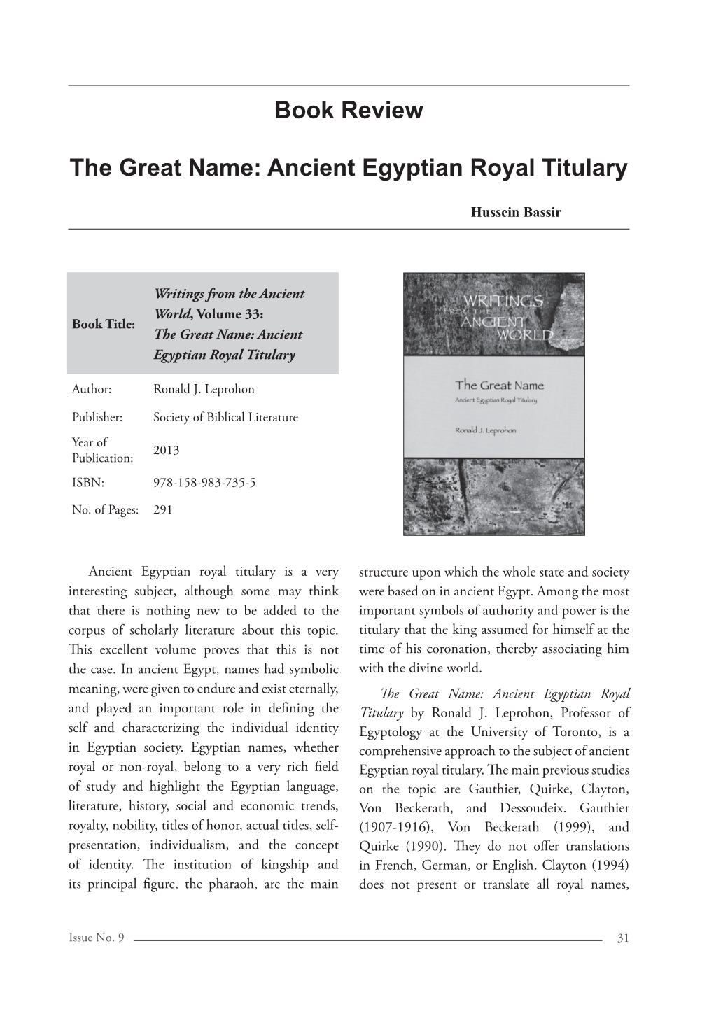 Ancient Egyptian Royal Titulary