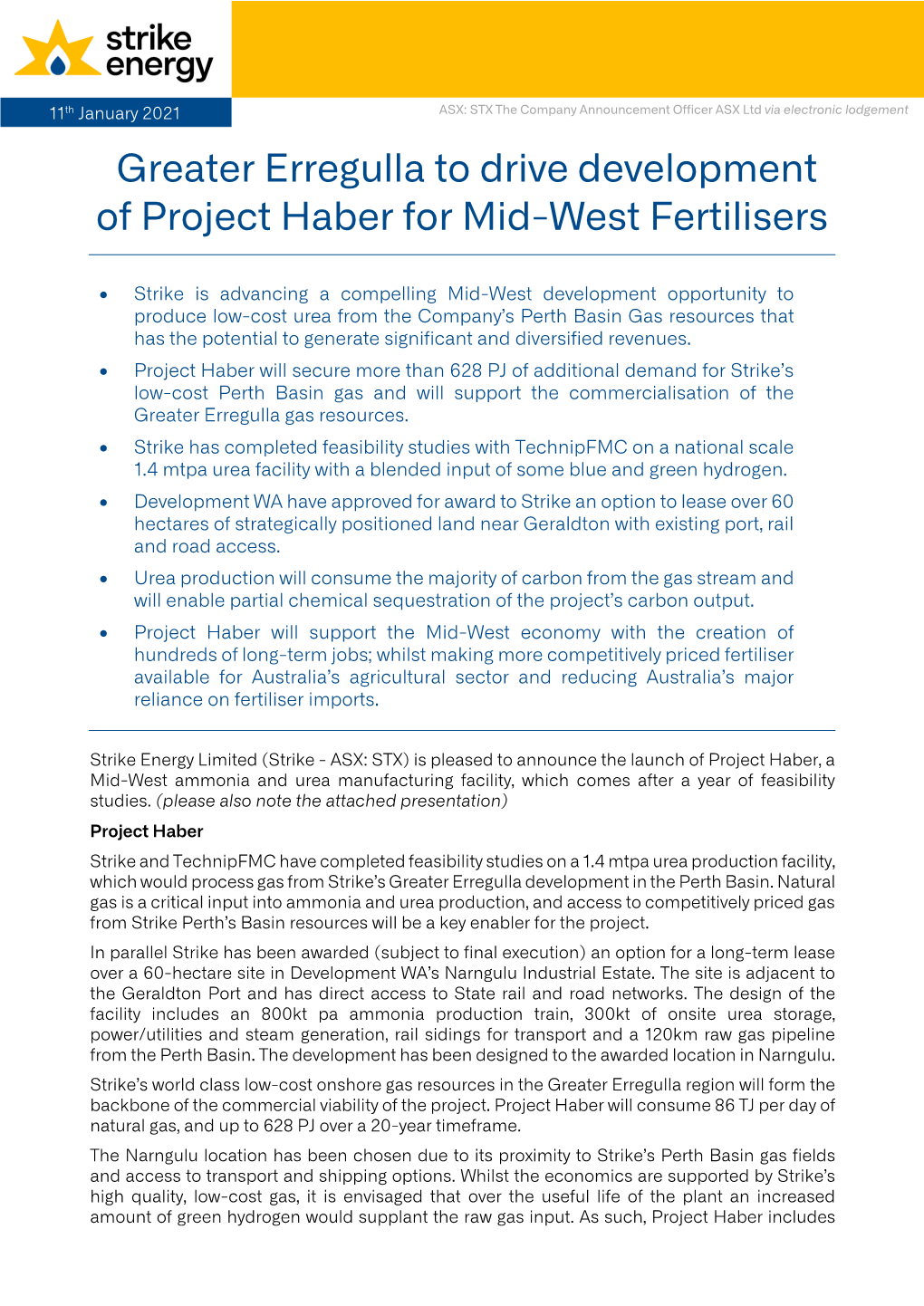 Greater Erregulla to Drive Development of Project Haber for Mid-West Fertilisers