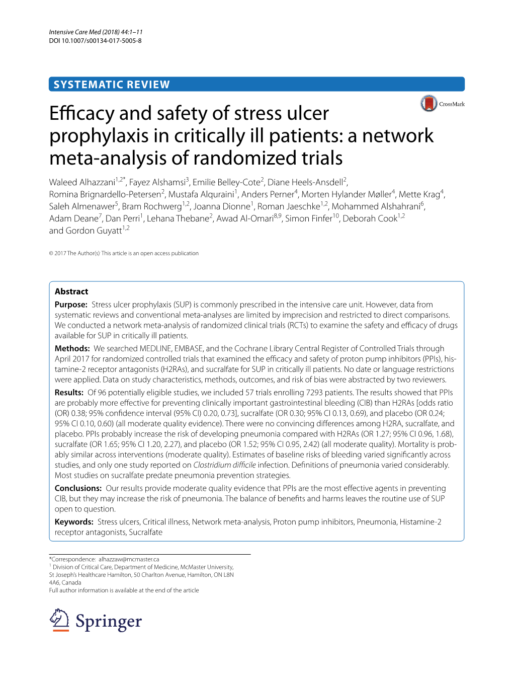 Efficacy and Safety of Stress Ulcer Prophylaxis in Critically Ill Patients: a Network Meta-Analysis of Randomized Trials