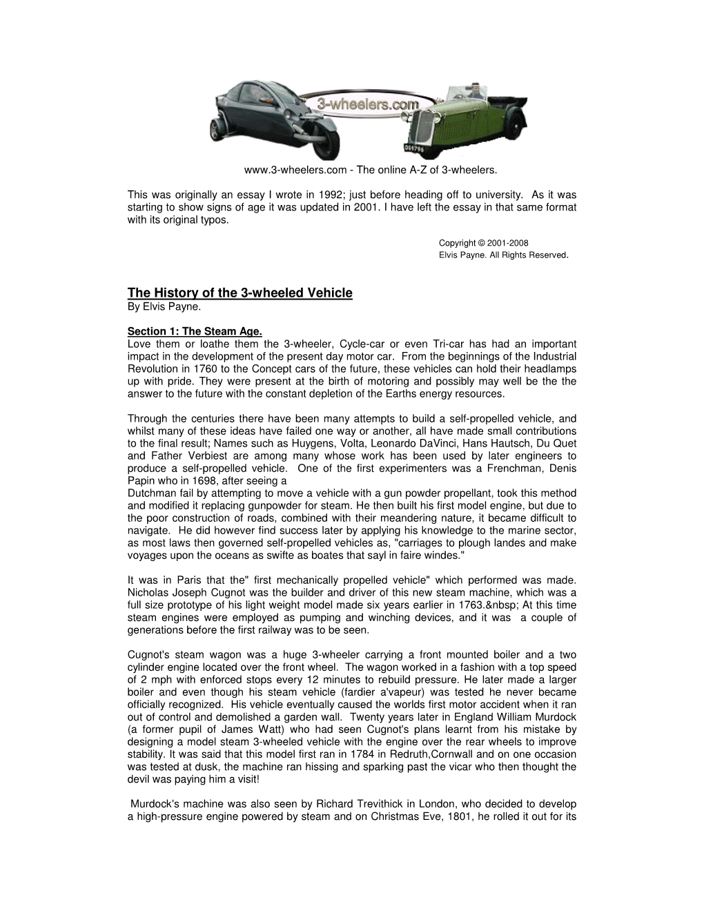 The History of the 3-Wheeled Vehicle by Elvis Payne