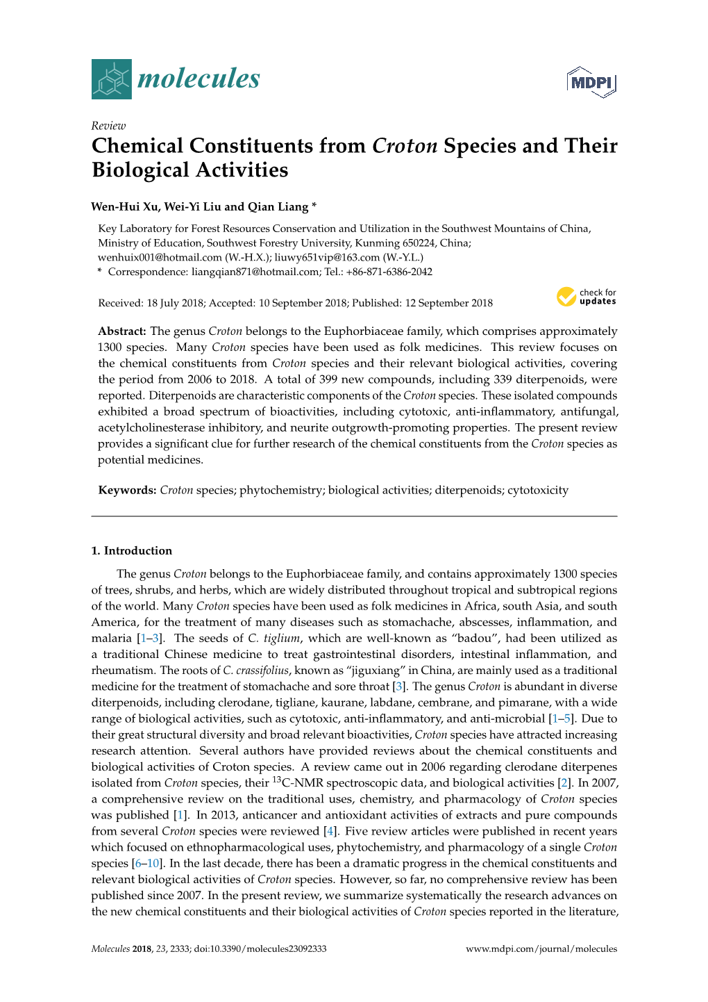 Chemical Constituents from Croton Species and Their Biological Activities