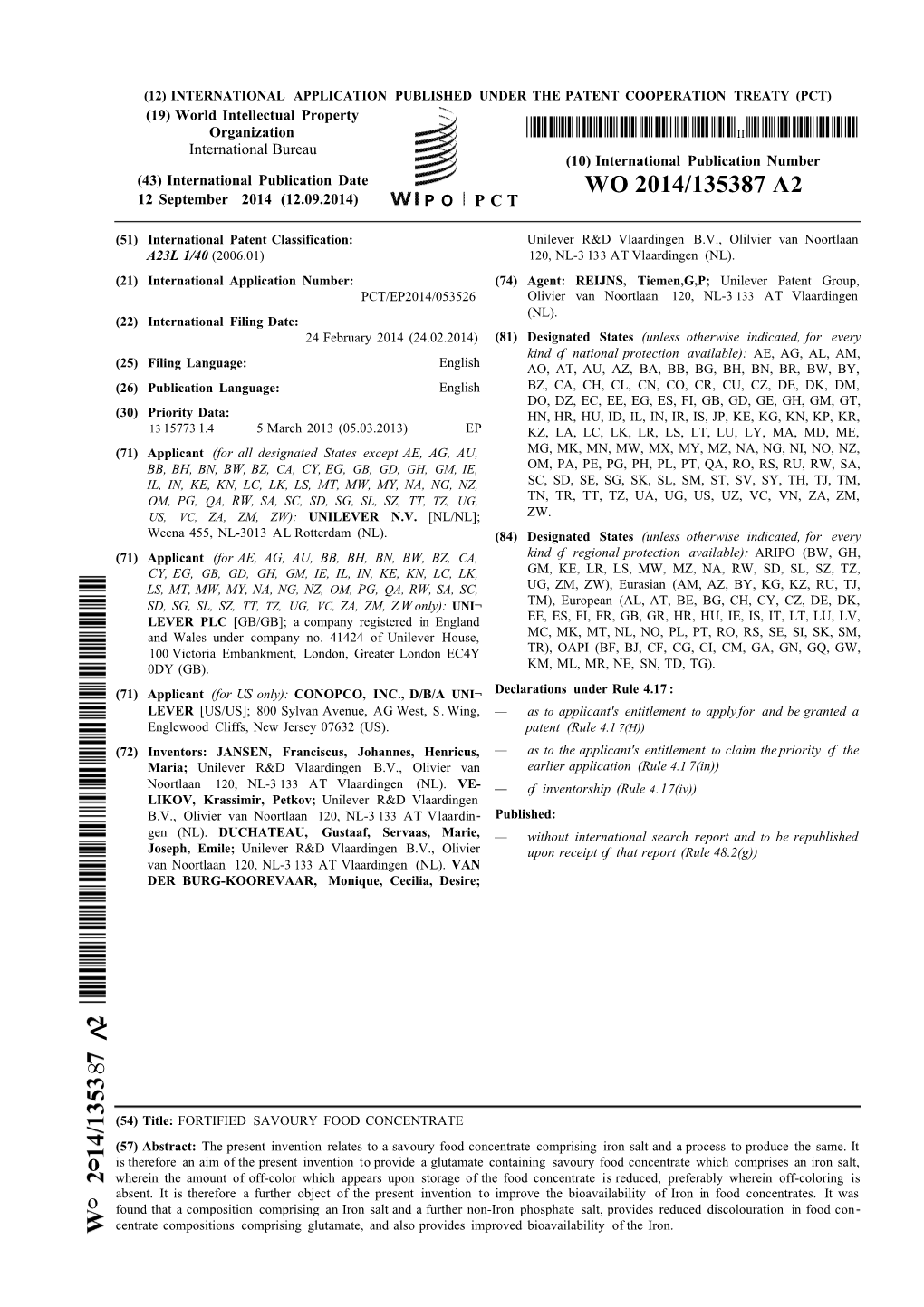 WO 2014/135387 A2 12 September 2014 (12.09.2014) P O P C T