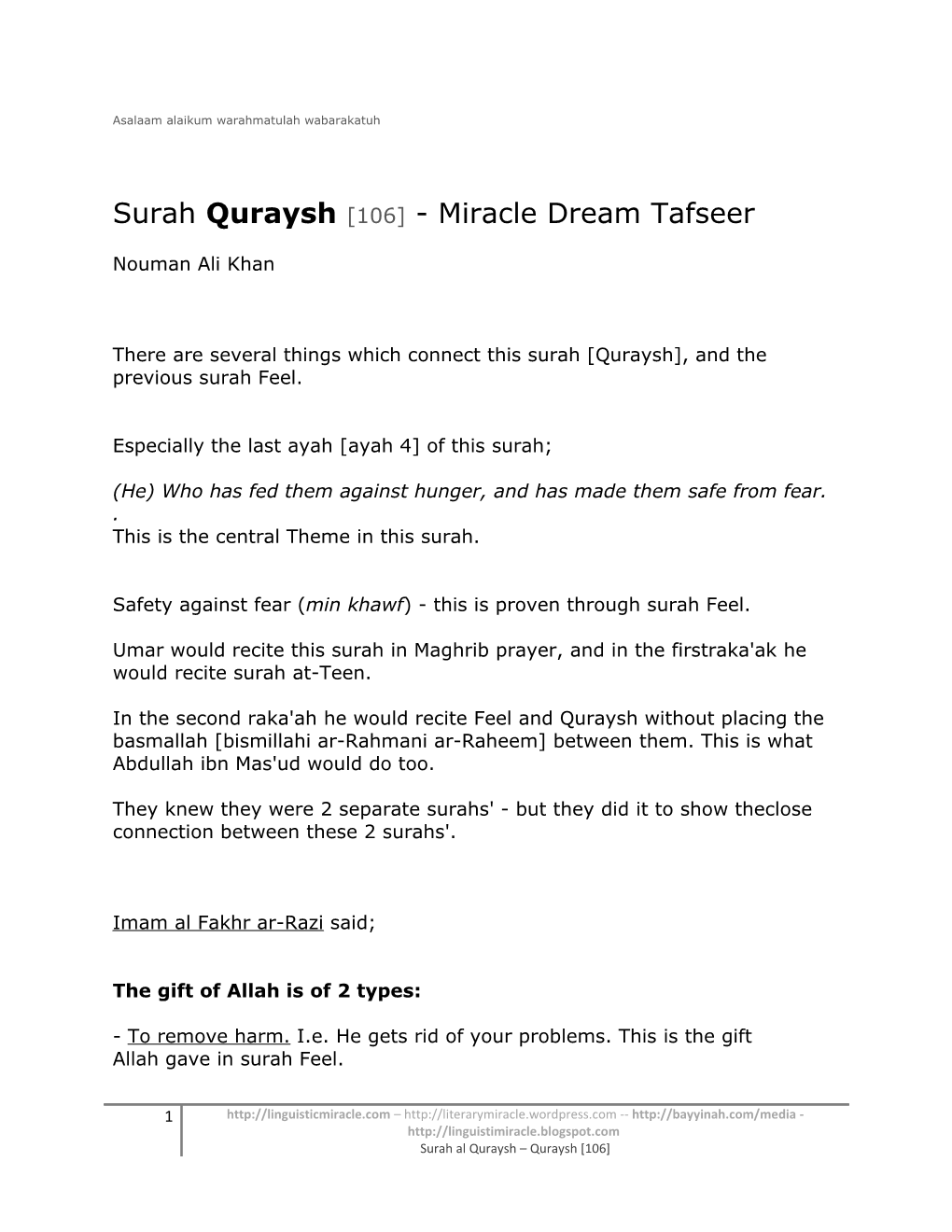 Surah Quraysh [106] - Miracle Dream Tafseer