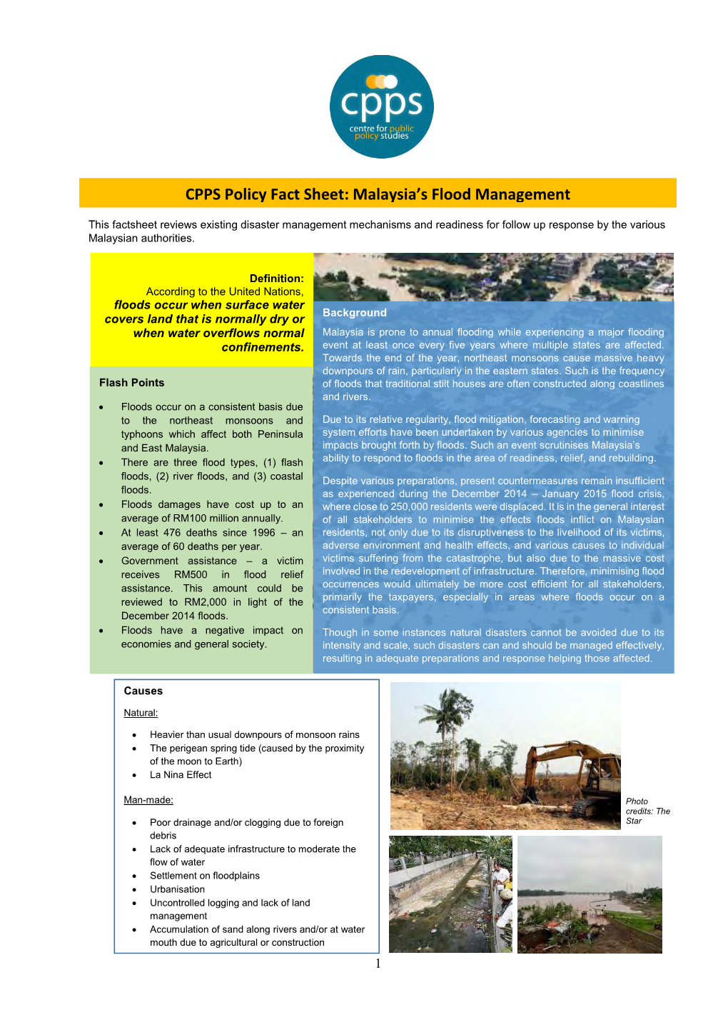 CPPS Policy Fact Sheet: Malaysia's Flood Management