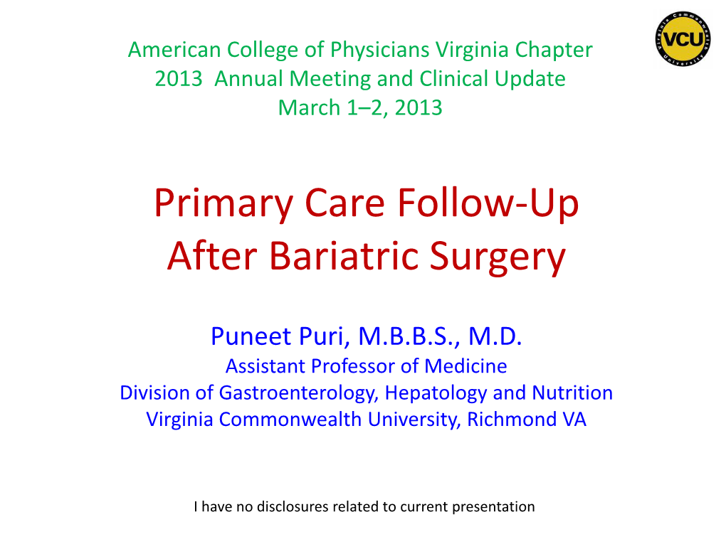 Primary Care After Bariatric Surgery