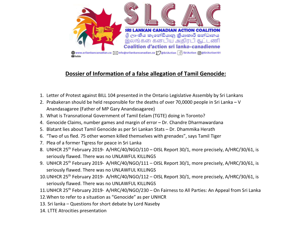 Dossier of Information of a False Allegation of Tamil Genocide