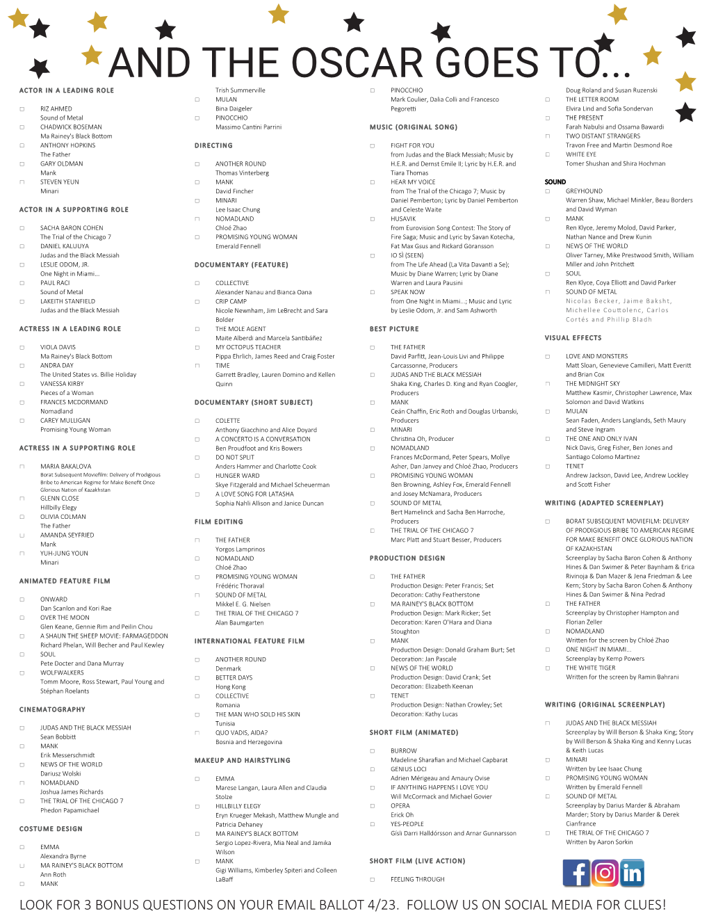 Oscar Nominations Ballot