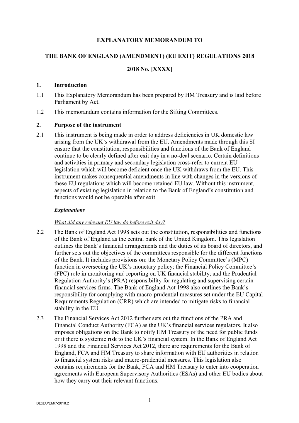 The Bank of England (Amendment) (Eu Exit) Regulations 2018