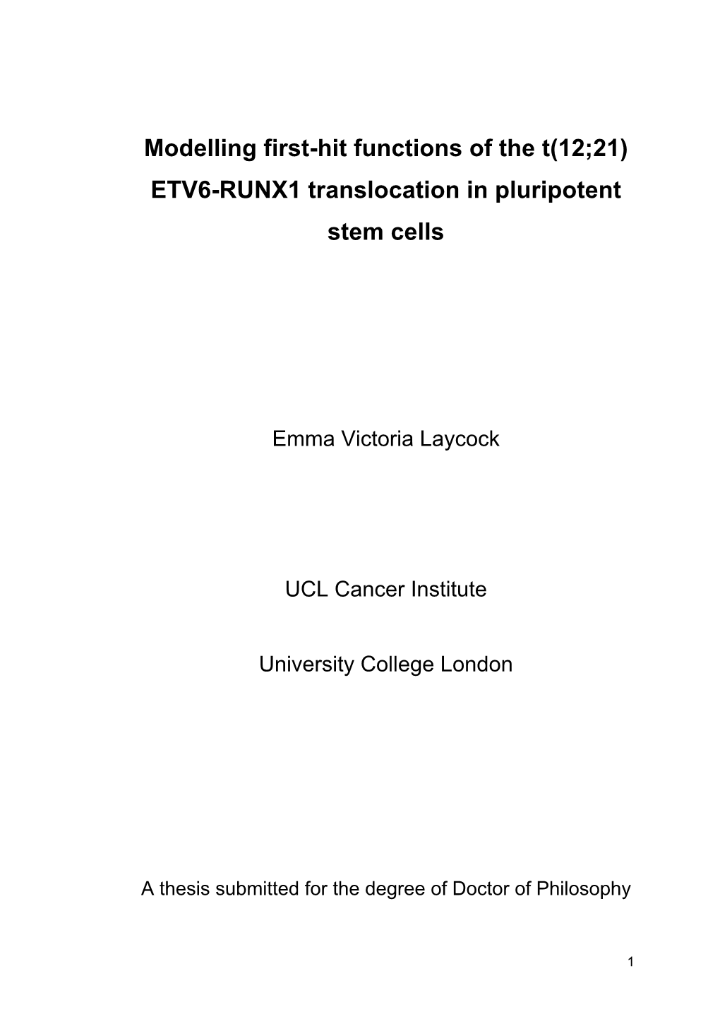ETV6-RUNX1 Translocation in Pluripotent Stem Cells
