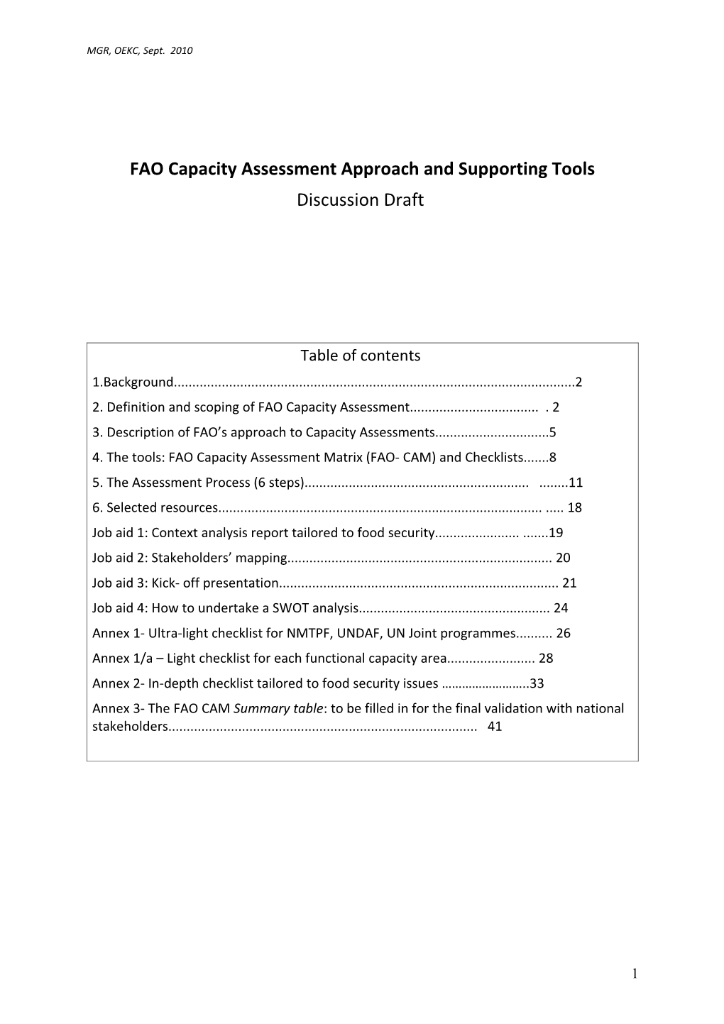 Capacity Assessment Tool