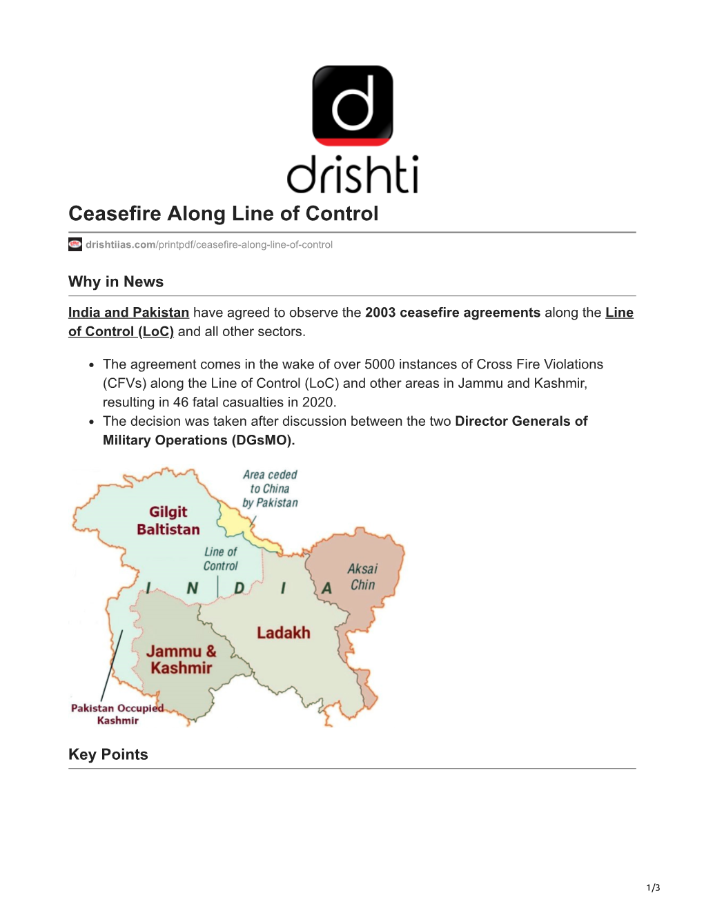 Ceasefire Along Line of Control