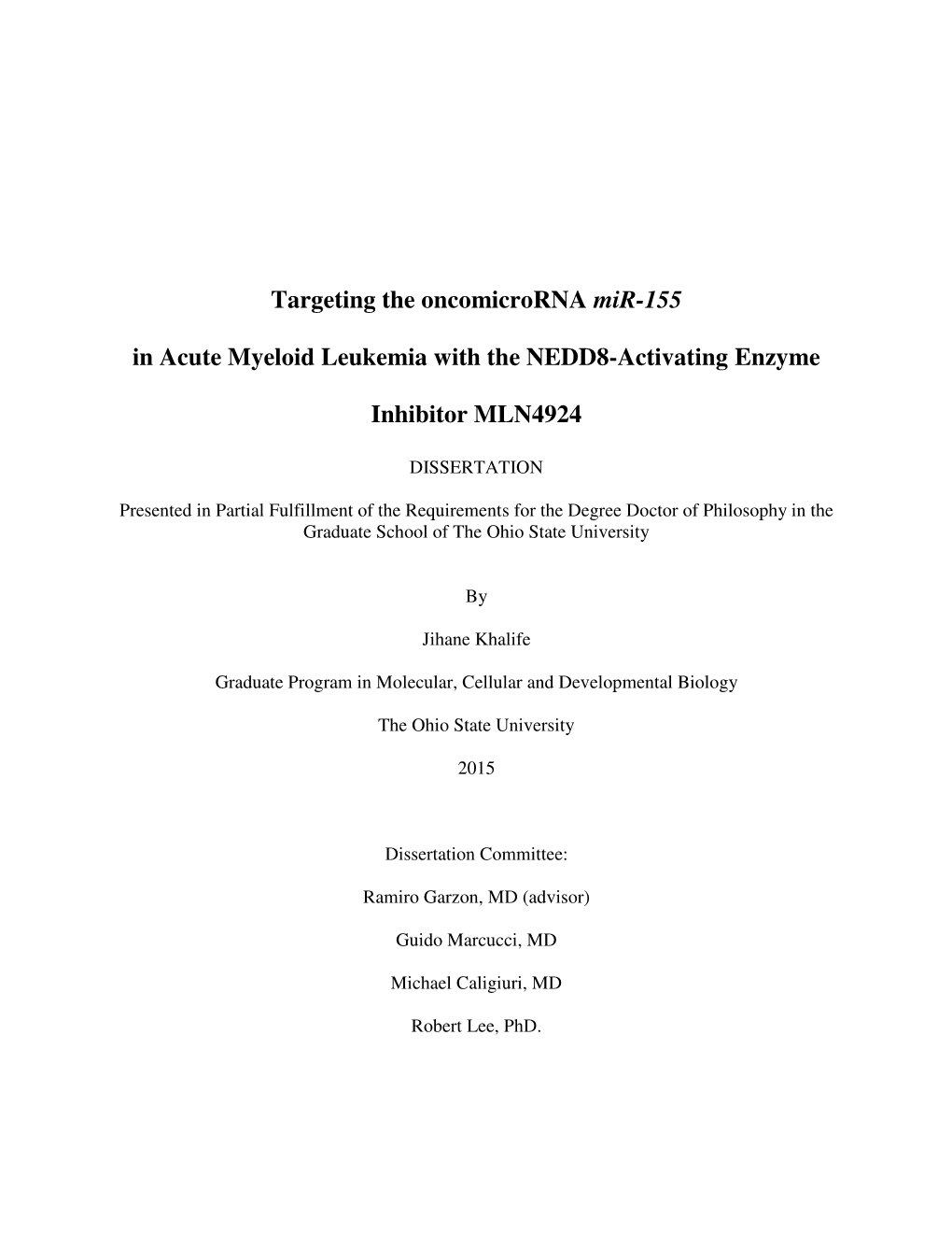 Targeting the Oncomicrorna Mir-155 in Acute Myeloid